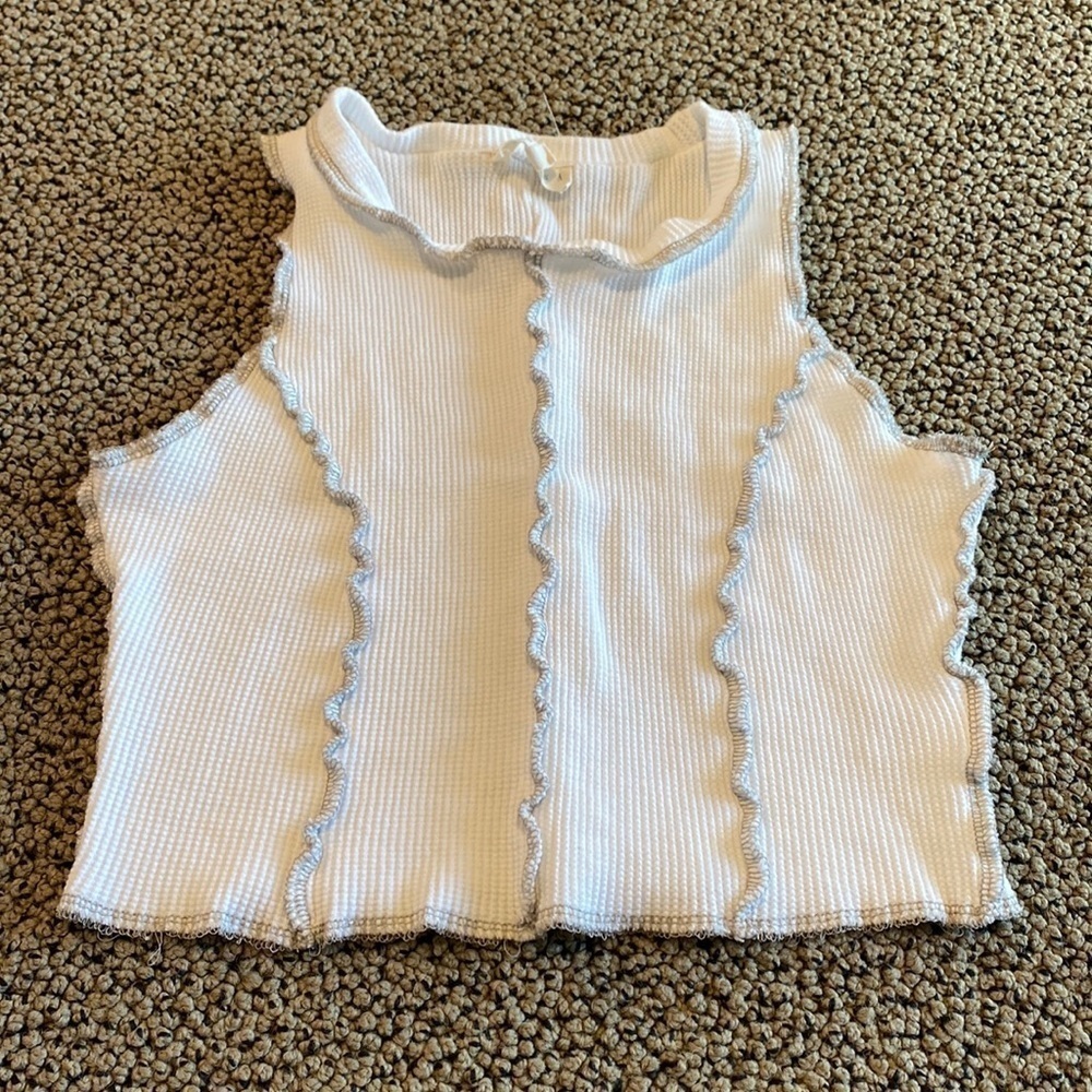 Cropped, White and Gray, Waffle Knit, Tank Top, Size Small- Like New
